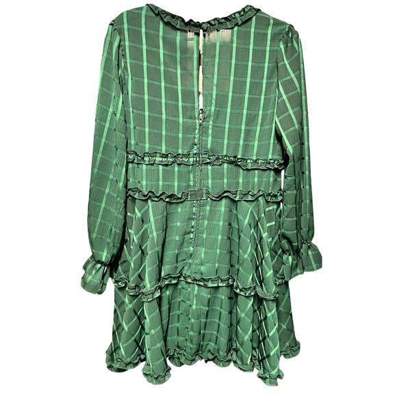 B. DARLIN Green windowpane check babydoll tiered ruffle sweetheart dress sz M - Picture 1 of 12